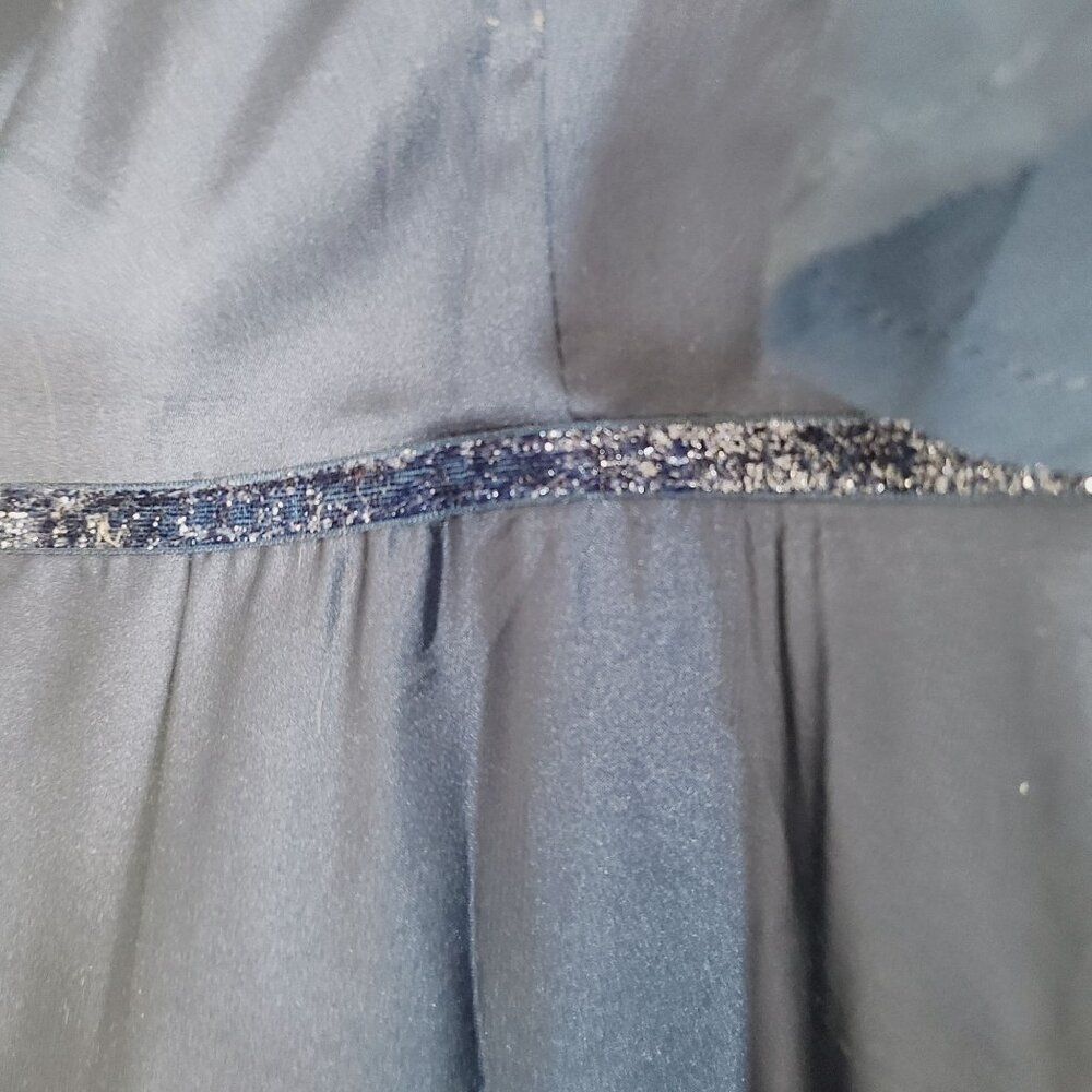Evening Gown High-Low Blue Lace & Sequins Flutter Sleeves Plus Size Elegant - Picture 5 of 16